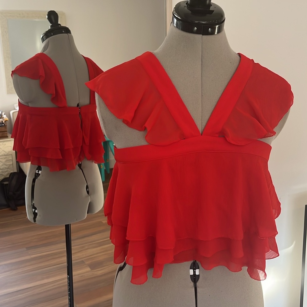 Red Chiffon Top XS